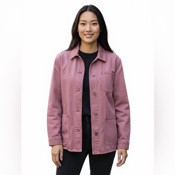 Old Navy Button Down Collar Pink Denim Jean Jacket Women's Sz Medium Long Sleeve - Picture 1 of 12